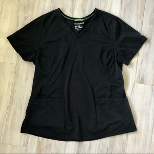 L Healing Hands Black Scrub Top Fitted V-neck